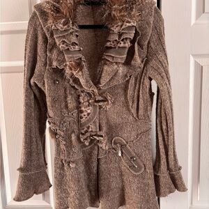 Elegant Tan Women's Teddy Jacket with Fur Details
